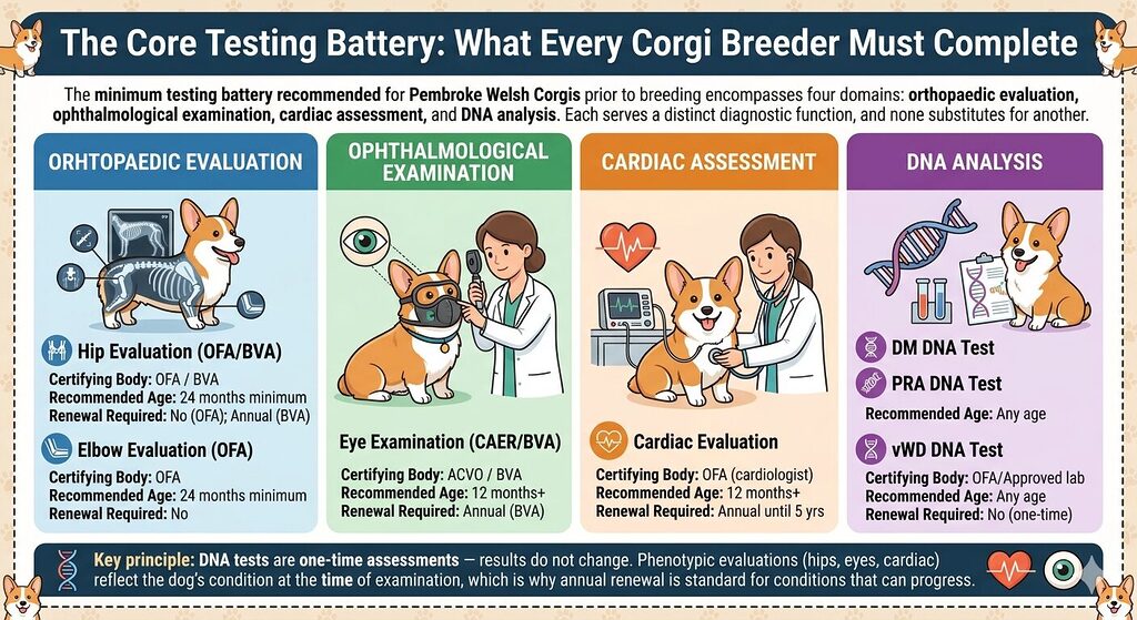 Health Testing & Certification. The Core Testing Battery: What Every Corgi Breeder Must Complete
