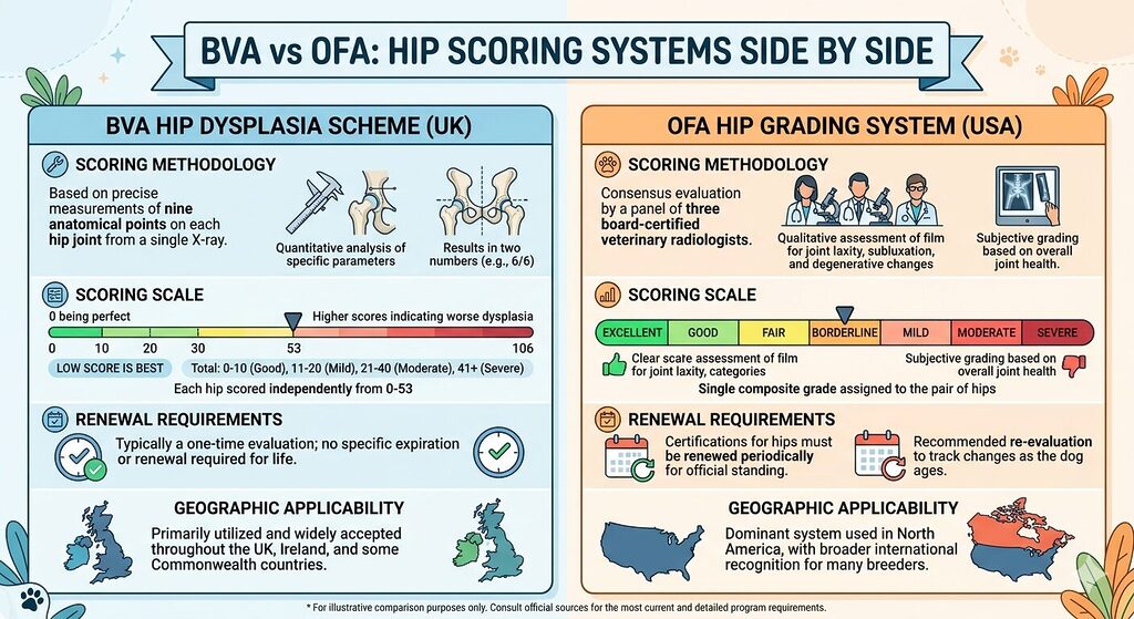 Health Testing & Certification. BVA and OFA hip scoring comparison chart for Corgi breeders in South Africa and internationally