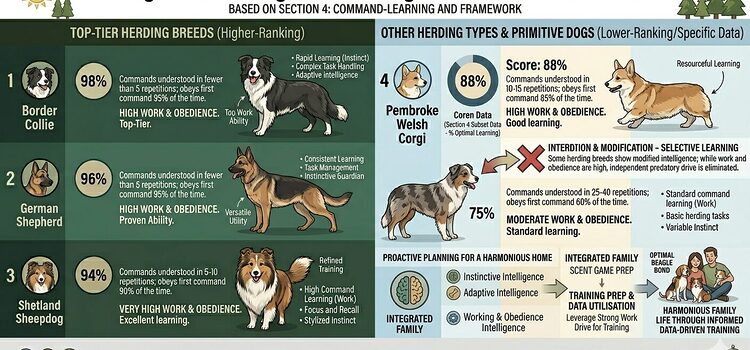 How Herding Dogs Think. Comparison chart of herding dog intelligence rankings based on working and obedience scores