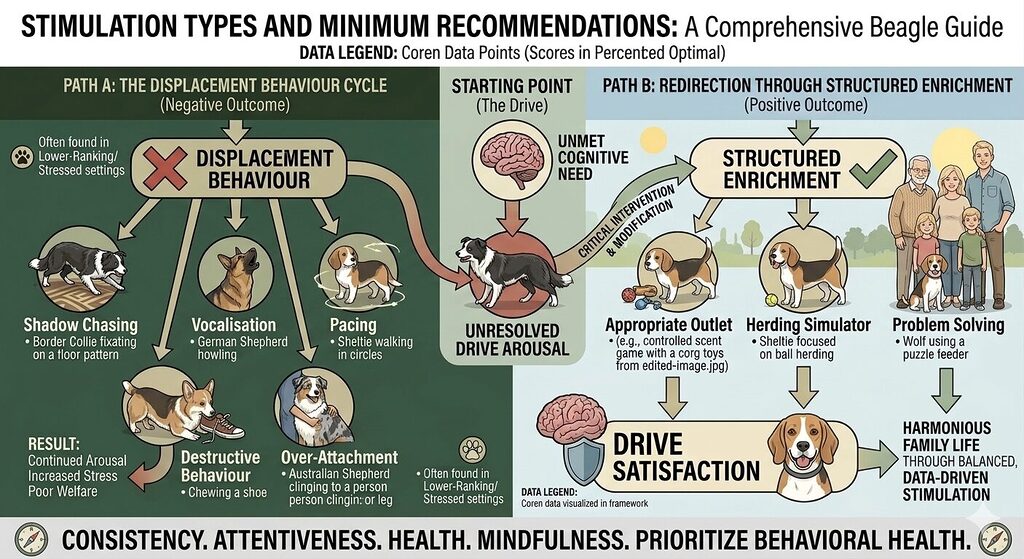 How Herding Dogs Think. Data grid showing minimum daily stimulation requirements for herding dog breeds by type.