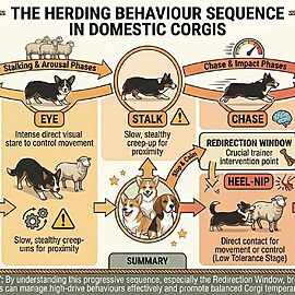 Corgis Sometimes Nip Heels. Corgi herding motor pattern sequence showing six stages with a redirection training window.