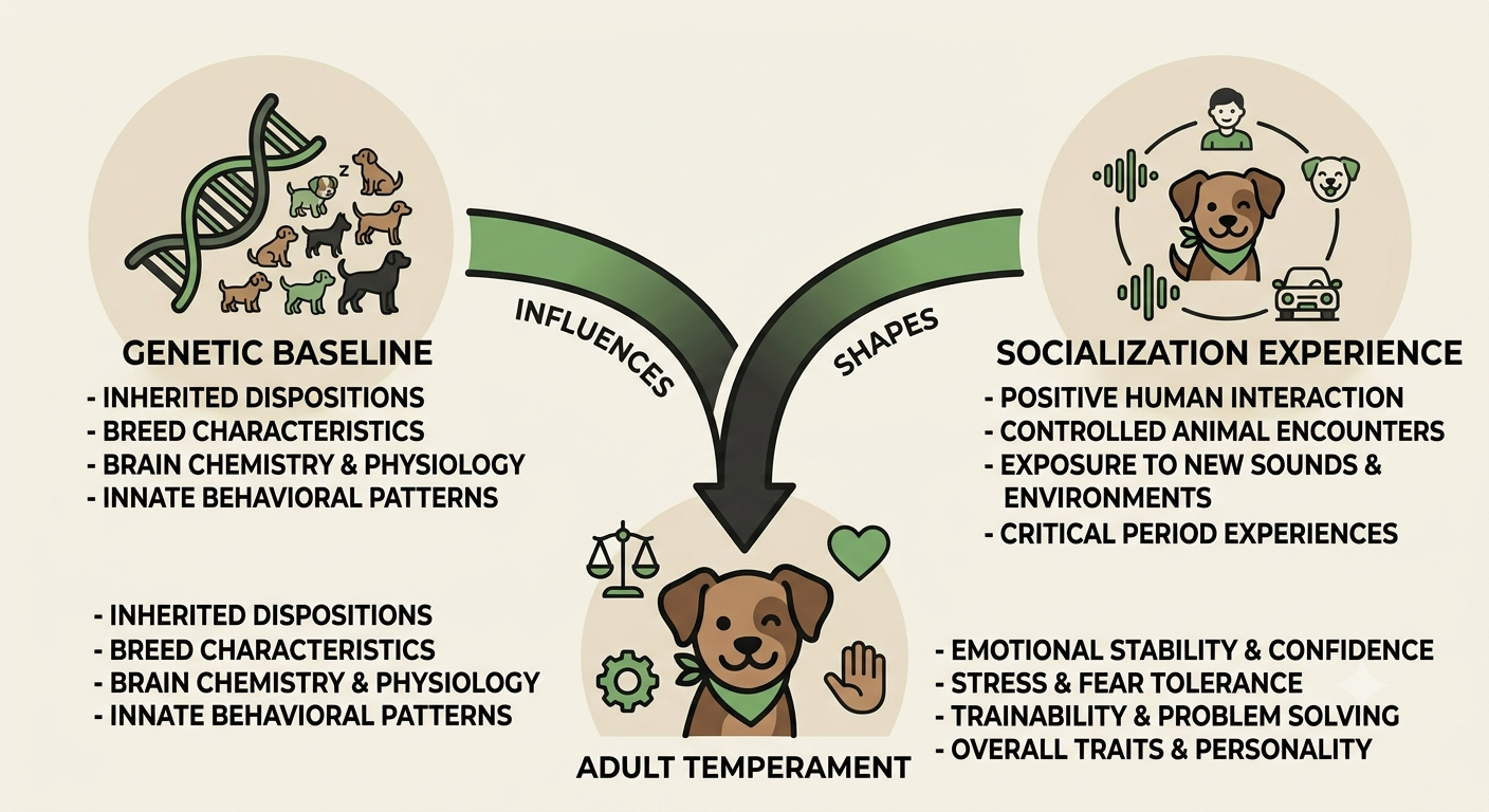 Socialisation in the Developing Puppy. Genetics and environment jointly shaping adult temperament.