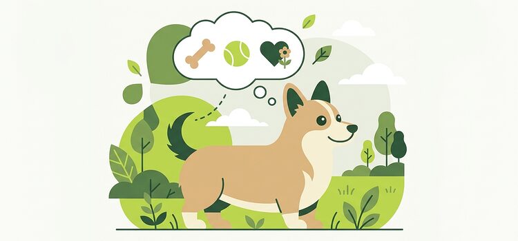 Cognition in the Corgi Cognition in the Corgi. Stylized Pembroke Welsh Corgi icon with a thought-bubble motif.