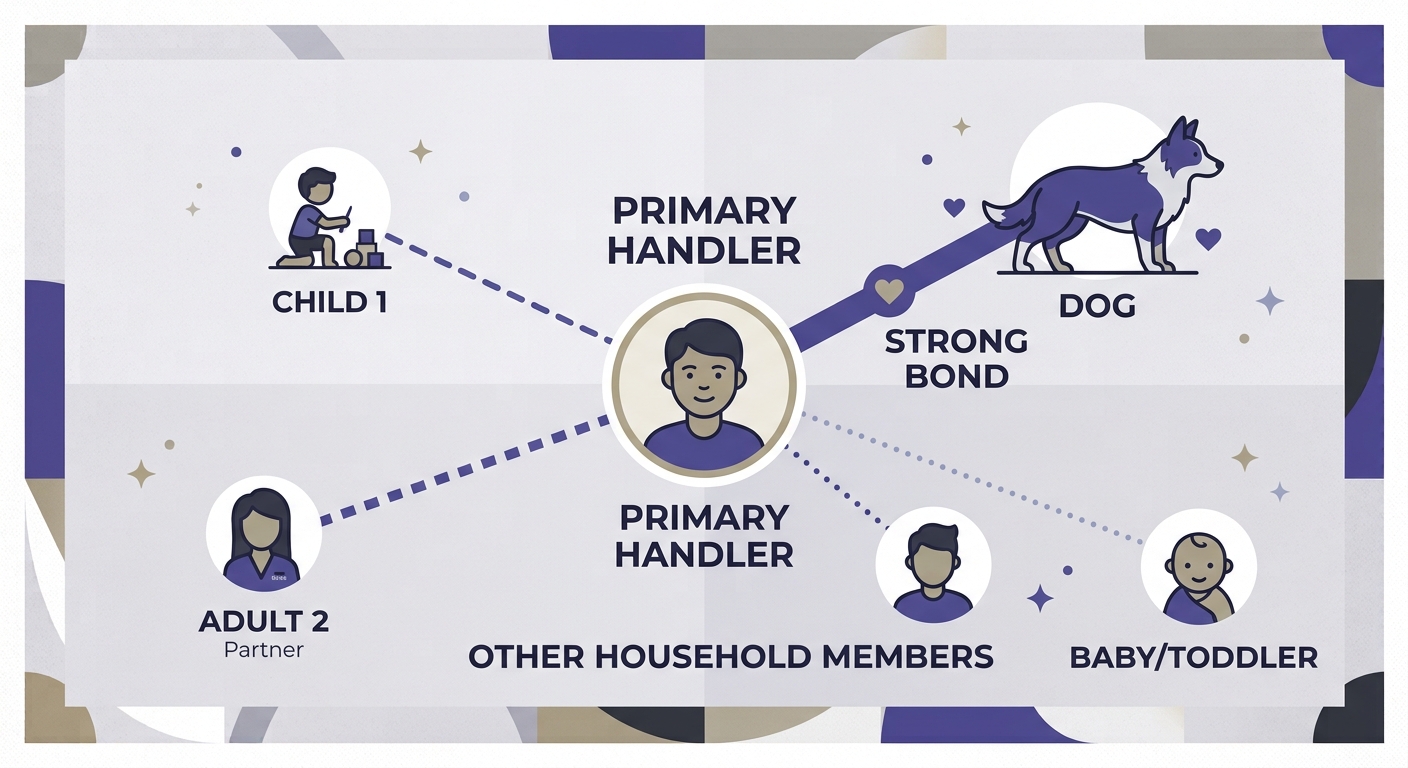 Corgi Personality Science. Diagram illustrating single-handler attachment bias in herding-bred dogs.